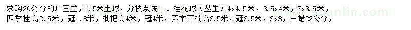 求購廣玉蘭、桂花球（叢生）、四季桂等