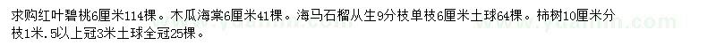 求購紅葉碧桃、木瓜海棠、海馬石榴等