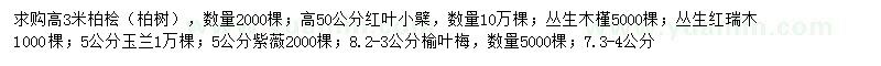 求購柏檜、紅葉小檗、木槿等