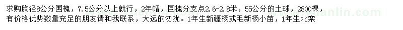 求購(gòu)國(guó)槐、新疆楊、毛新楊等