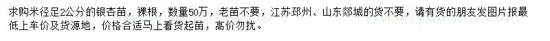 求購米徑足2公分銀杏苗