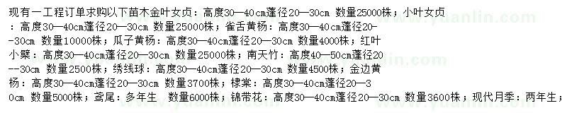 求購金葉女貞、小葉女貞、雀舌黃楊