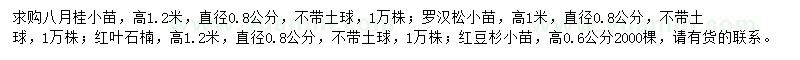 求購(gòu)八月桂、羅漢松、紅葉石楠小苗等