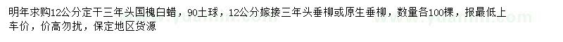 求購12公分國槐、白蠟、垂柳或原生垂柳