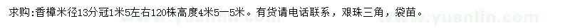 求購米徑13公分香樟