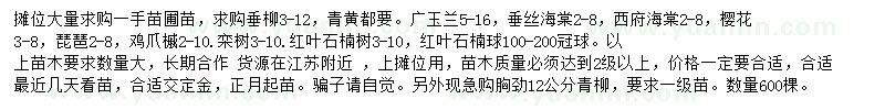 求購垂柳、廣玉蘭、垂絲海棠等