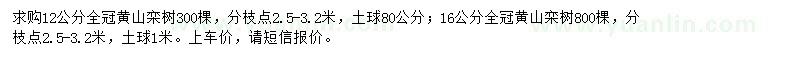 求購12、16公分黃山欒樹
