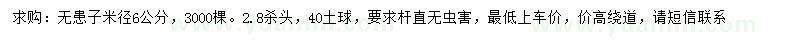 求購米徑6公分無患子