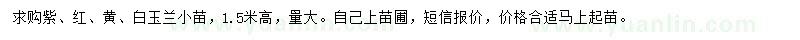 求購紫、紅、黃、白玉蘭小苗