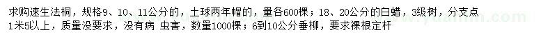 求購速生法桐、白蠟、垂柳