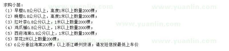 求購早櫻、晚櫻、紅葉李等
