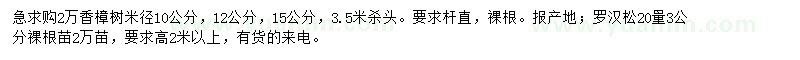 求購(gòu)米徑10、12、15公分香樟樹(shù)、20量3公分羅漢松