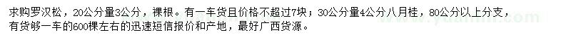 求購20公分量3公分羅漢松、30公分量4公分八月桂