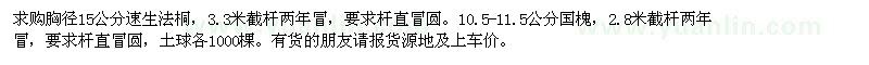 求購胸徑15公分速生法桐、10.5-11.5公分國槐