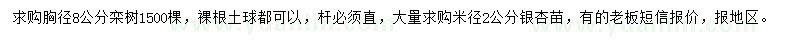 求購胸徑8公分欒樹、米徑2公分銀杏苗