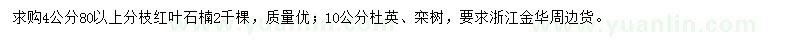 求購紅葉石楠、杜英、欒樹