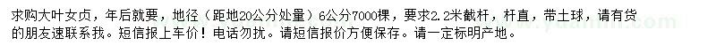 求購地徑6公分大葉女貞