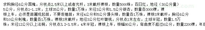 求購國槐、百日紅、銀杏等