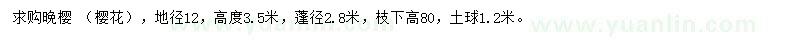 求購地徑12公分晚櫻