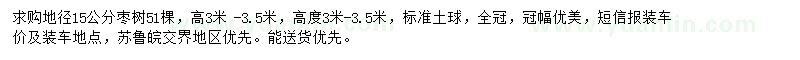 求購地徑15公分棗樹
