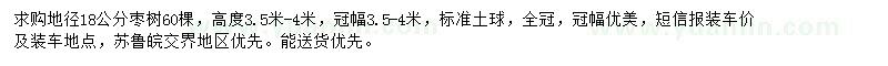 求購(gòu)地徑18公分棗樹