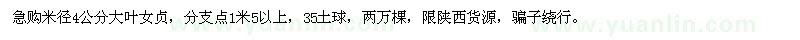 求購米徑4公分大葉女貞