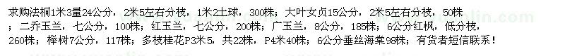 求購法桐、大葉女貞、二喬玉蘭等