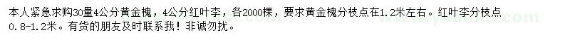 求購(gòu)30量4公分黃金槐、紅葉李