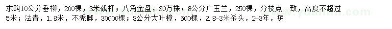 求購垂柳、廣玉蘭、法青等