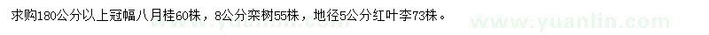 求購八月桂、欒樹、紅葉李