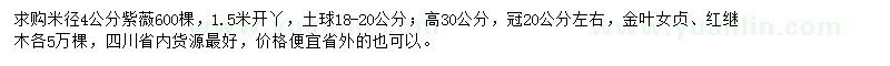 求購紫薇、金葉女貞、紅繼木