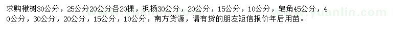 求購楸樹、楓楊、皂角