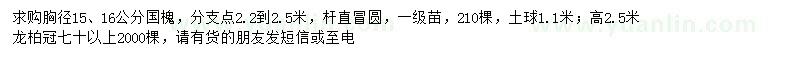 求購(gòu)胸徑15、16公分國(guó)槐、高2.5米龍柏