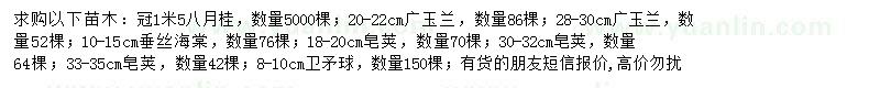 求購(gòu)八月桂、廣玉蘭、垂絲海棠等