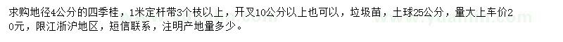 求購(gòu)地徑4公分四季桂