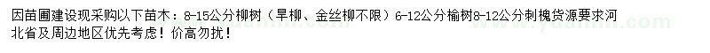求購(gòu)柳樹、榆樹、刺槐