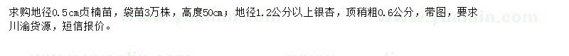 求購地徑0.5公分貞楠苗、1.2公分以上銀杏