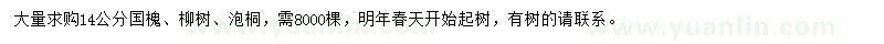 求購國槐、柳樹、泡桐