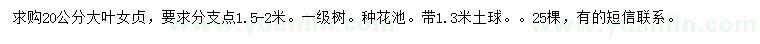 求購20公分大葉女貞