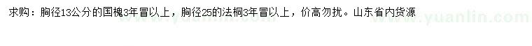 求購胸徑13公分國槐、胸徑25公分法桐
