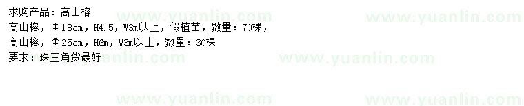 求購18、25公分高山榕