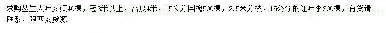 求購叢生大葉女貞、國槐、紅葉李