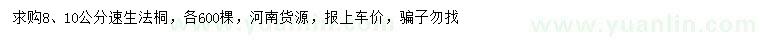 求購8、10公分速生法桐