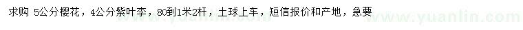 求購(gòu)5公分櫻花、4公分紫葉李