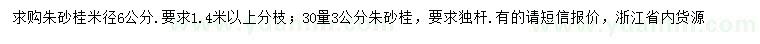 求購30量3公分、米徑6公分朱砂桂