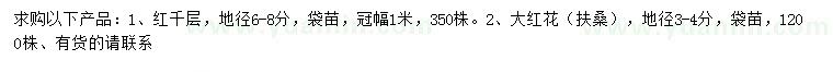 求購地徑6-8公分紅千層、3-4公分大紅花扶桑