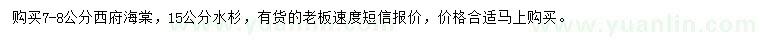 求購7-8公分西府海棠、15公分水杉