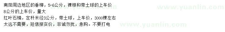 求購5-6公分垂柳、米徑3公分紅葉石楠