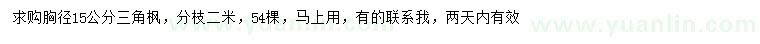 求購胸徑15公分三角楓