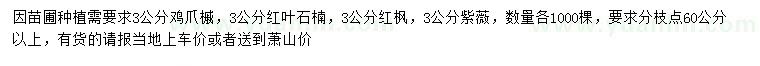 求購(gòu)雞爪槭、紅楓、紫薇等